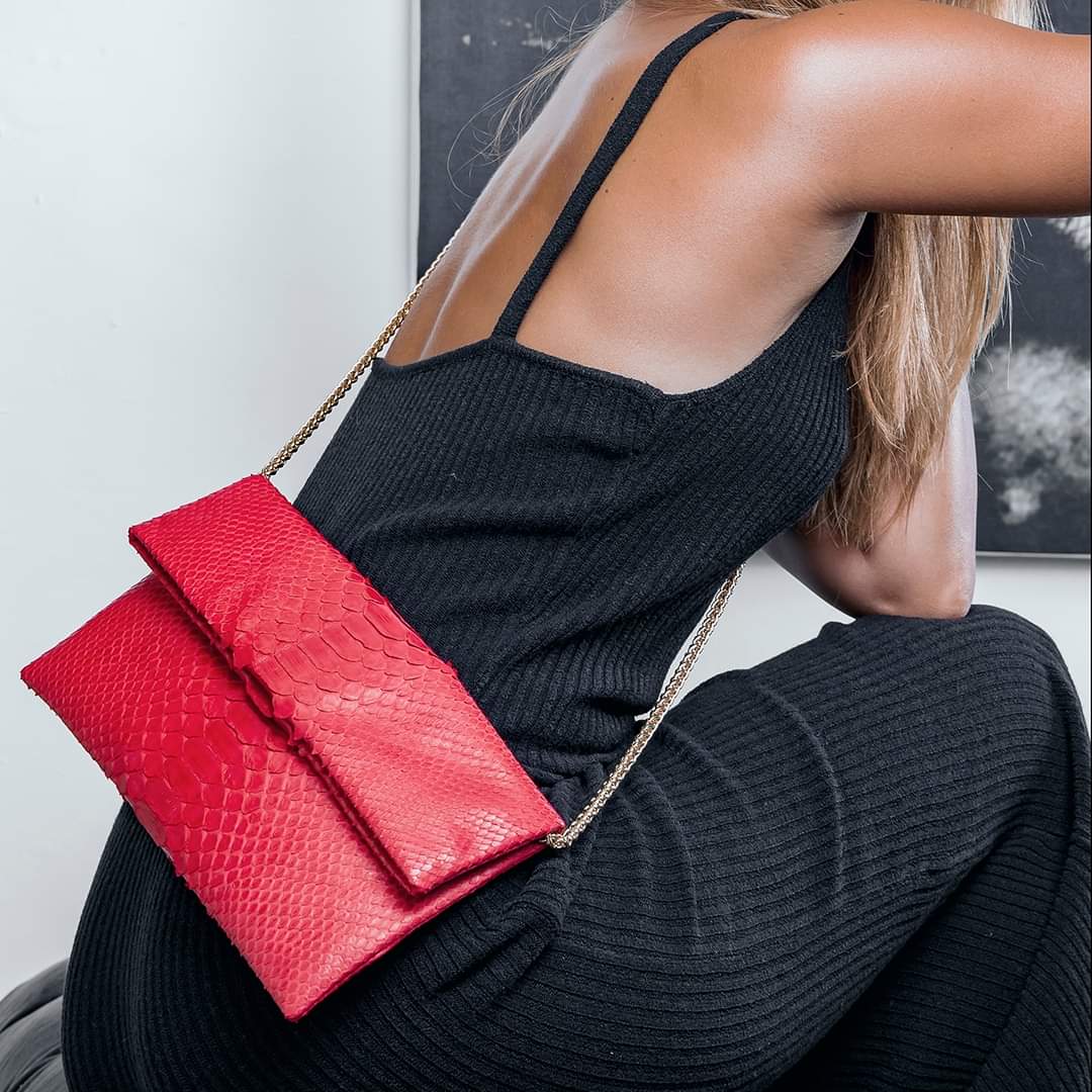 Leon Certified Handcrafted Exotic Leather Python Skin Clutch