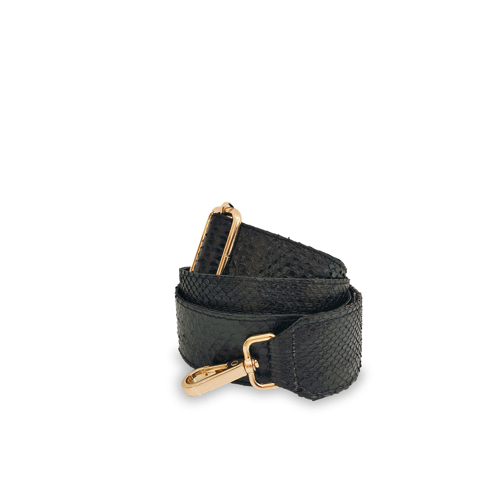 Python Bag Strap - Black W Gold Buckle