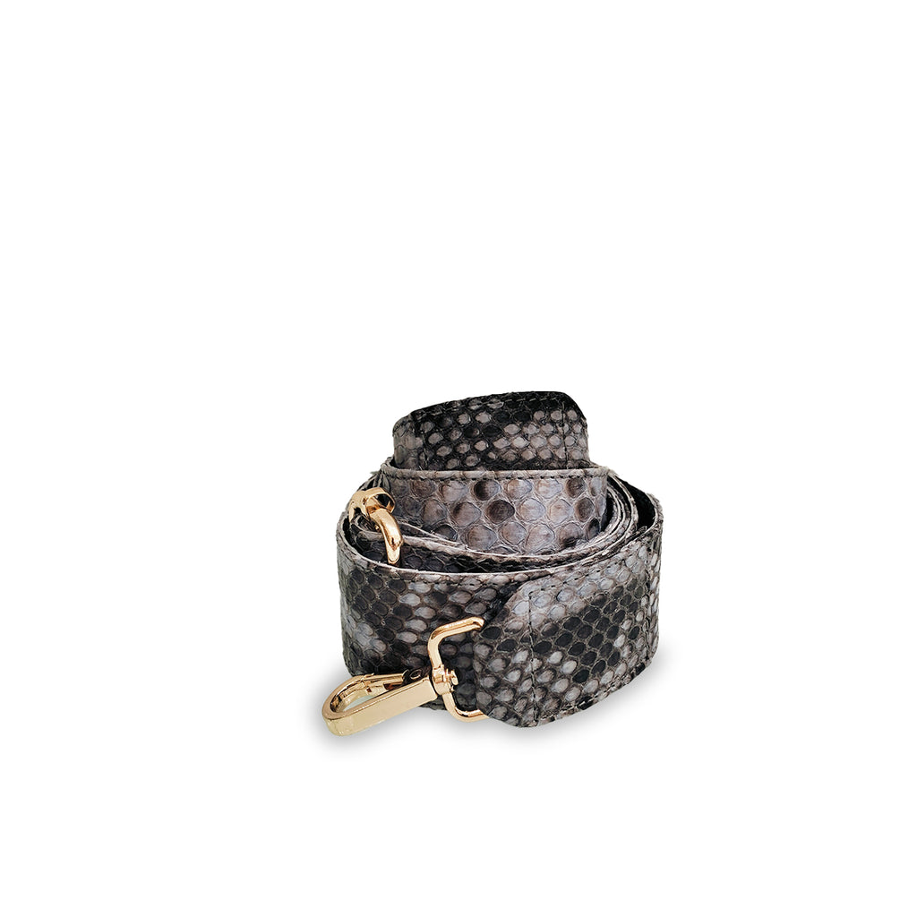 Python Bag Strap - Grey Motif W Gold Buckle