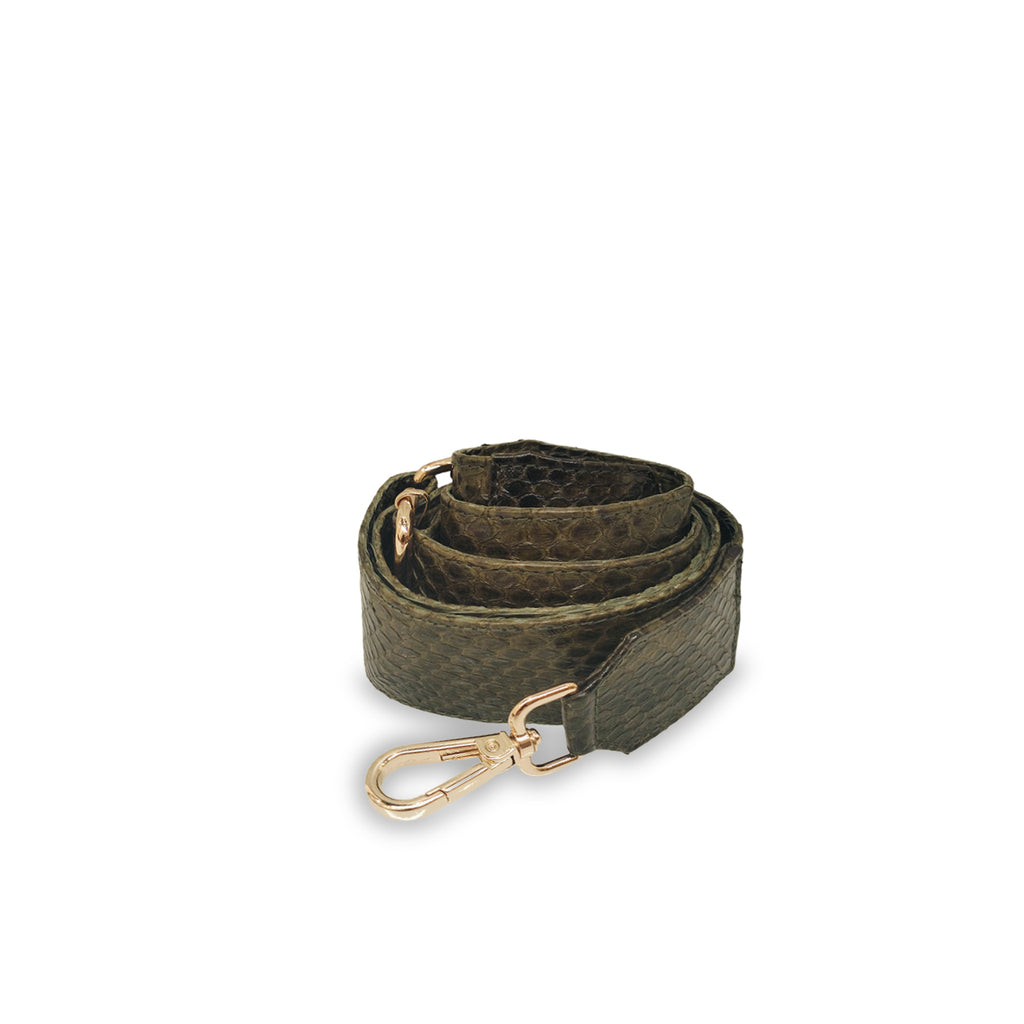 Python Bag Strap - Army Motif W Gold Buckle